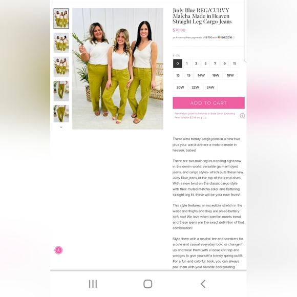 NWT JUDY BLUE VARIOUS SIZES SUPER STRETCHY GREEN CARGO JEANS - Picture 6 of 9